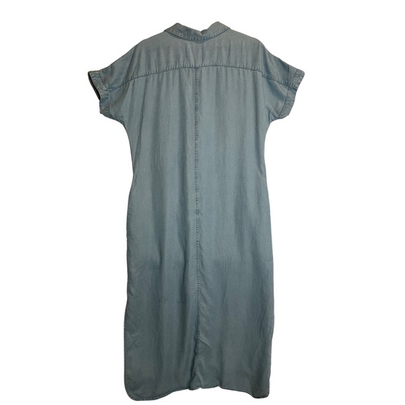 Soft Surroundings Blue Chambray Midi Button Up Shirt Dress Short Sleeve Pockets - Picture 2 of 5